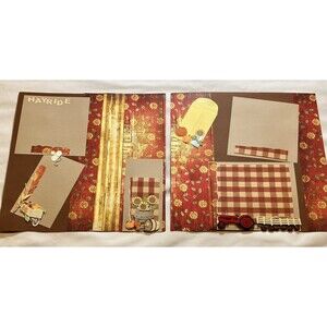 Handmade (2) 12"x12" Premade Scrapbook Pages Layout Fall Harvest Hayride